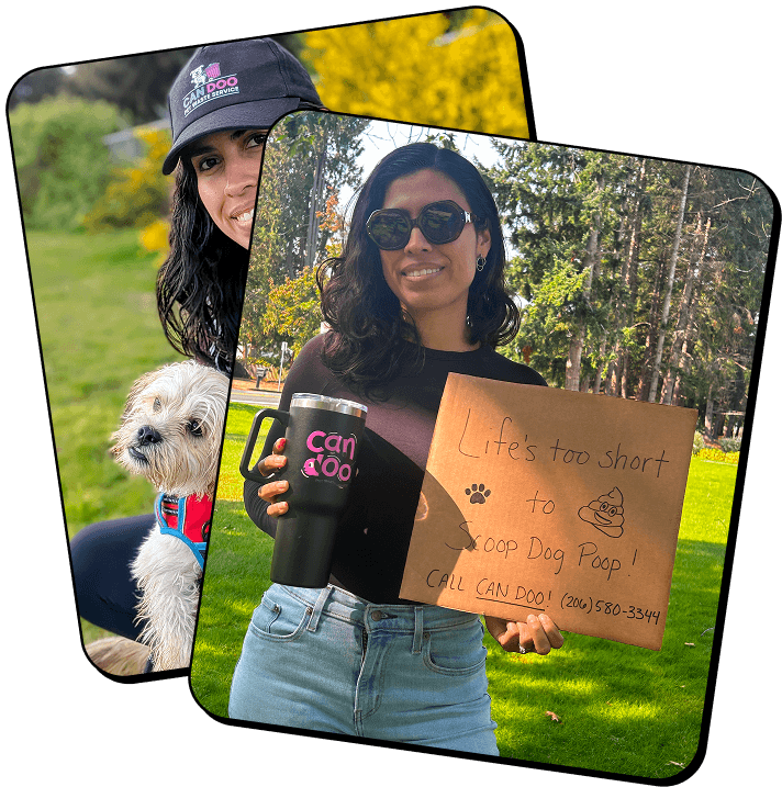 Can Doo team members with dog and service sign